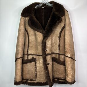 Vintage Gino Leather Sheepherder Shearling Leather Button Jacket Size 50 70s